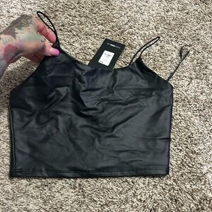 Fashion Nova Black Faux Leather Crop Top